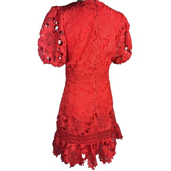 NEW BEULAH STYLE Size M Womens Red Lace Mini Dress Boho Peasant Beach Summer - Picture 3 of 16